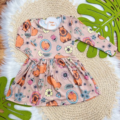  Vestido Manga Longa Malha Térmica Capivaras - Areia